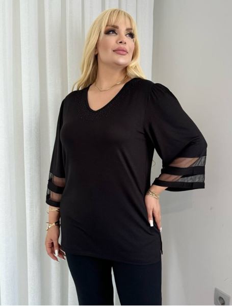 Picture of CURVY GIRL TOP WITH CHIFFON AND GLITTER V NECK